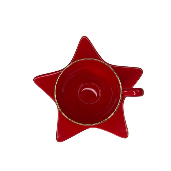 Williams-Sonoma Red Star Cup & Saucer Set Holiday Dessert Espresso Holiday - Picture 3 of 12